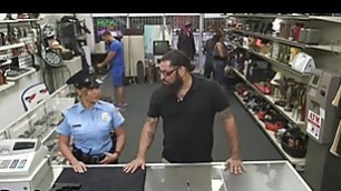 Police lady fucked in pawnshop in POV by big white cock