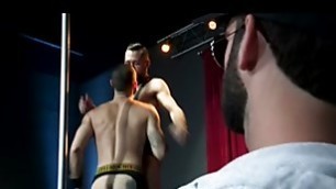 Two male strippers have wild anal sex with a customer