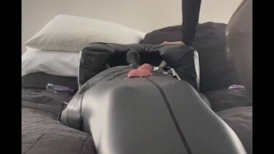 Latex Facesitting and Footjob for My Latex Sub in a Sleepsack